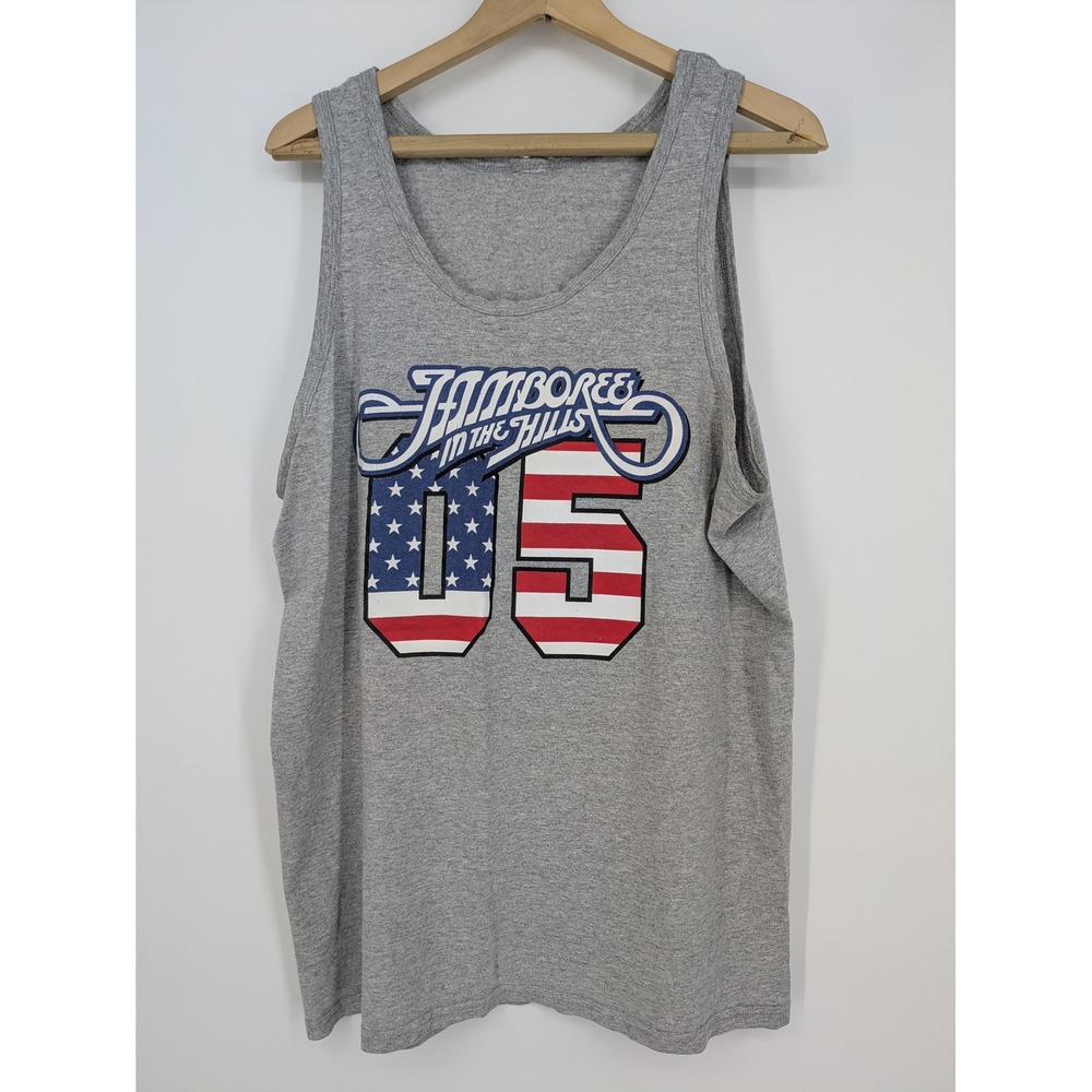 Vintage Jamboree in the Hills Tank Top Men XL Gray 2005 Country American Flag